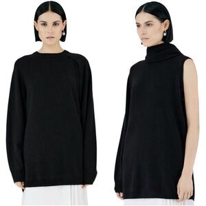 Tibi Feather Weight Cashmere Cutout Sleeve Pullover Black XXS - $625